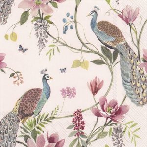 Two Peacock In The Garden Pink Background Decoupage Napkin
