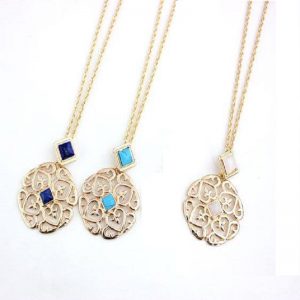 Moroccan Pattern Long Necklace With Faux Stone Pendant