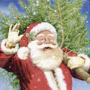 Santa Holding A Christmas Tree Decoupage Napkin