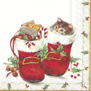 Cat And Rat In Christmas Boots Decoupage Napkin