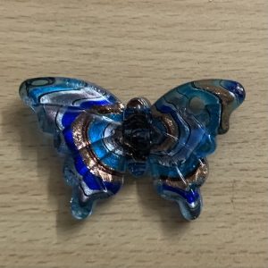 Butterfly Glass Pendant - Blue With Gold