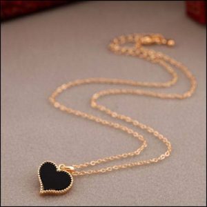 Black Enamel Heart Shape Pendant Chain