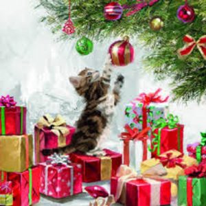 Cat And Christmas Gifts Decoupage Napkin