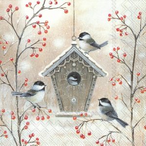 Birdhouse With Cherry Tree Decoupage Napkin