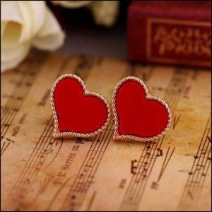 Red Enamel Heart Shape Earrings