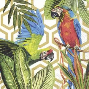 Tropical Parrots Gold Decoupage Napkin