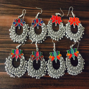 Lotus Motif Chandabali Style Afghan Earrings