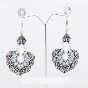 Chandabhali Style German Silver Earrings - Turquoise