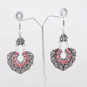 Chandabhali Style German Silver Earrings - Pink