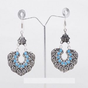 Chandabhali Style German Silver Earrings - Sky Blue