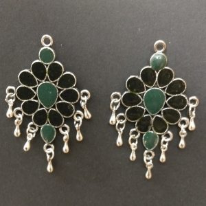German Silver with Enamel Earrings - Black with Green