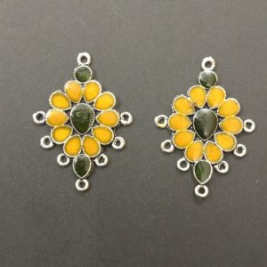 German Silver with Enamel Earrings - Yellow with Green