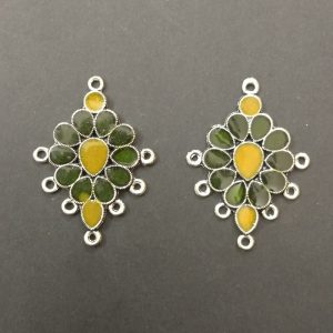 German Silver with Enamel Earrings - Green With Yellow