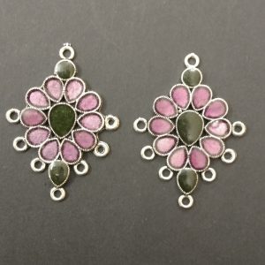 German Silver with Enamel Earrings - Pink With Black