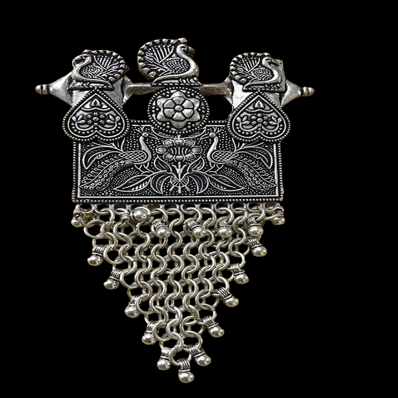 Large Size Peacock Motifs Pendant With Black Rope
