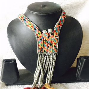 Mixed Colour Embroidery With Metal Necklace