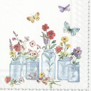 Flower Jars With Butterfly Decoupage Napkin