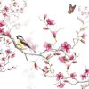 A Bird On Pink Flower Branch Decoupage Napkin