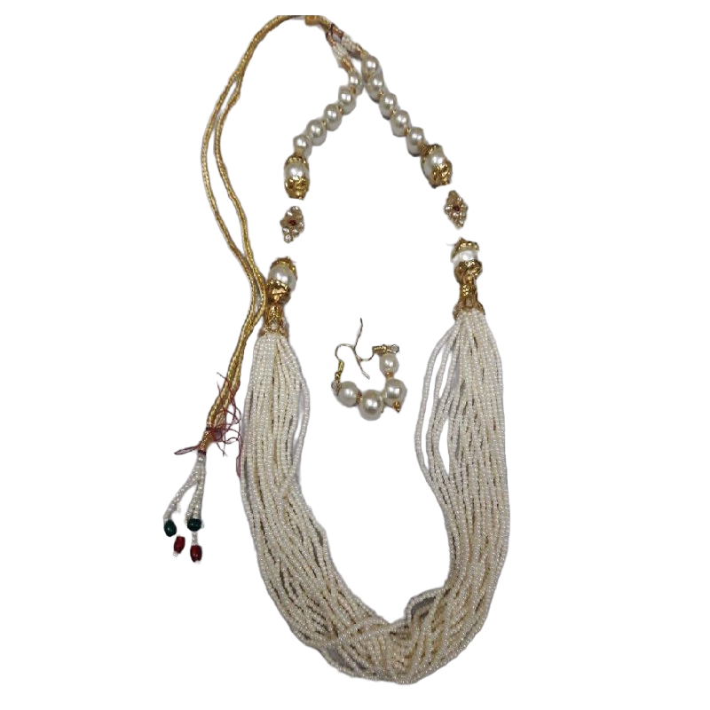 Adjustable Rope With Kundan Beads Necklace - White