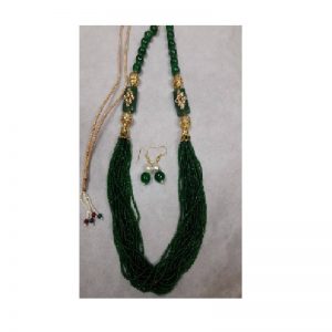 Adjustable Rope With Kundan Beads Necklace - Green