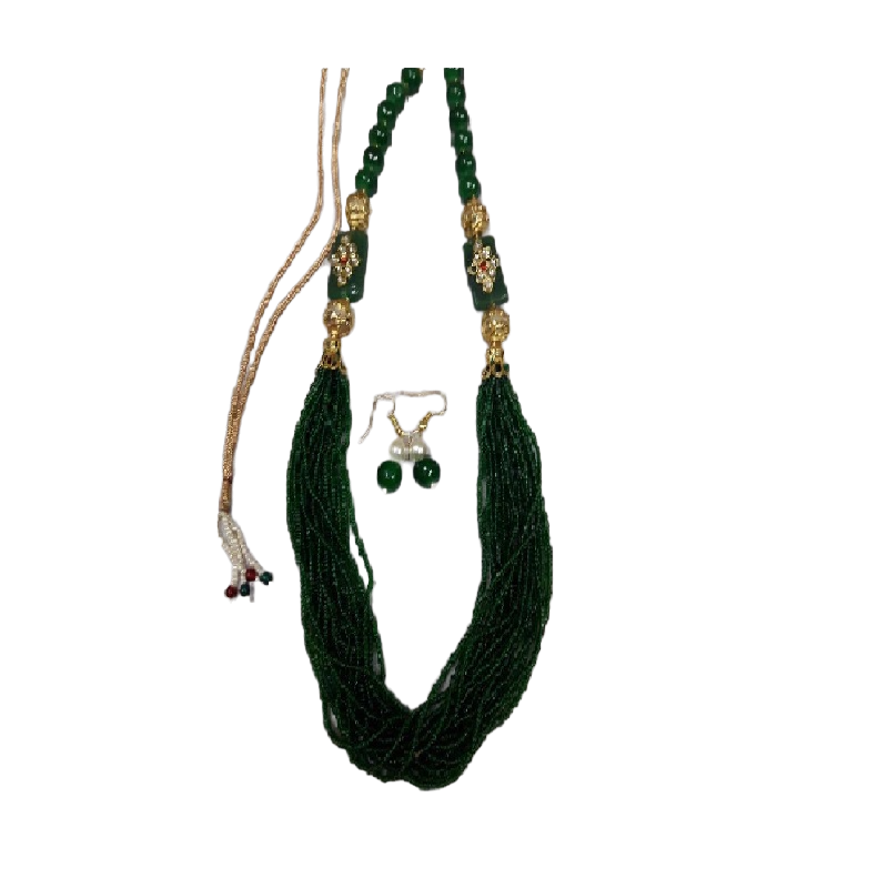 Adjustable Rope With Kundan Beads Necklace - Green