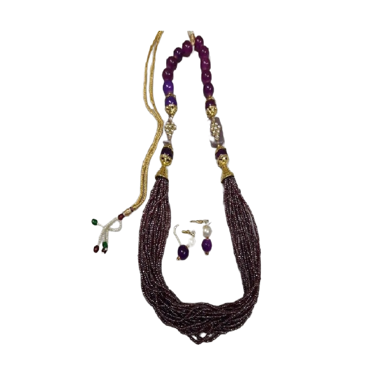 Adjustable Rope With Kundan Beads Necklace - Grape Colour