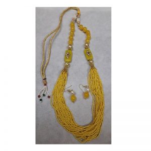 Adjustable Rope With Kundan Beads Necklace - Yellow
