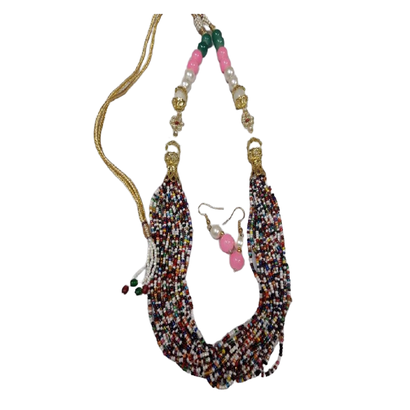 Adjustable Rope With Kundan Beads Necklace - Mixed Colour