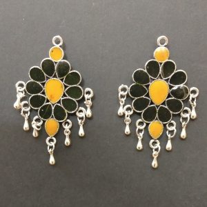 German Silver with Enamel Earrings - Black With Orange