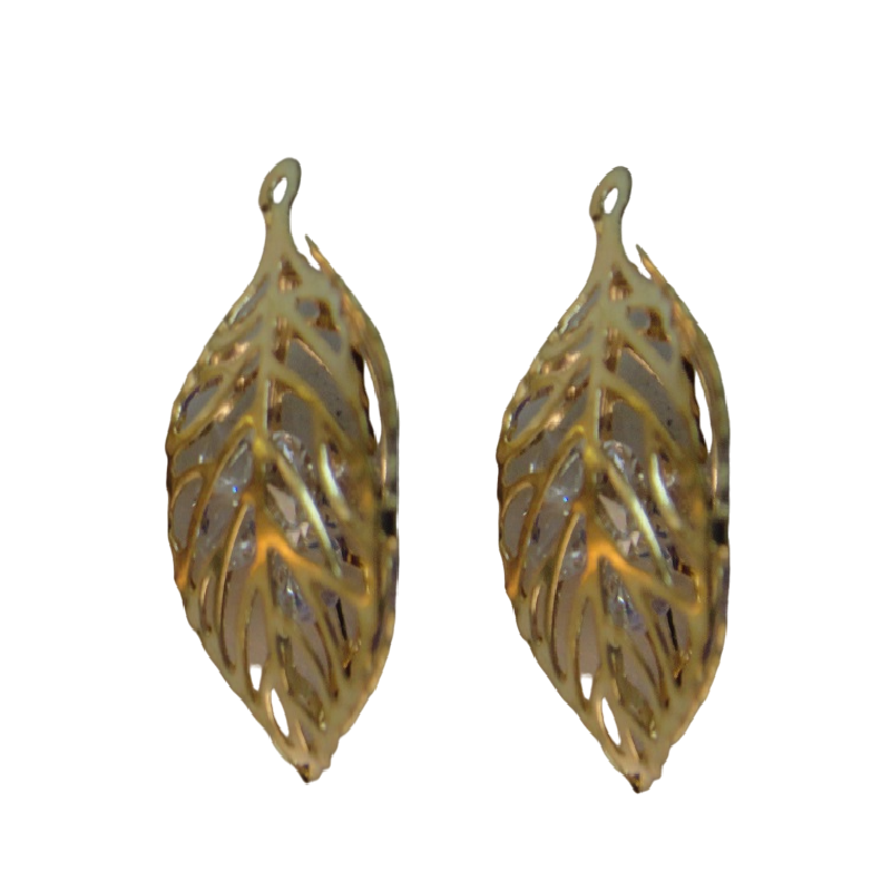 Gold Leaf Pattern with Stone Pendant
