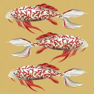 White With Red Design Fish Decoupage Napkin