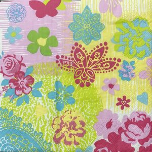 Colourful Flowers With Butterfly Decoupage Napkin