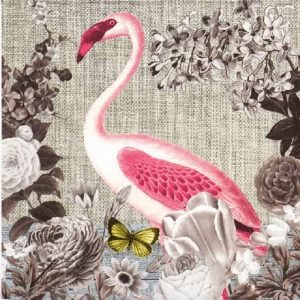 Pink Flamingo With Butterfly Decoupage Napkin