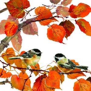 Autumn Leaves And Birds Decoupage Napkin