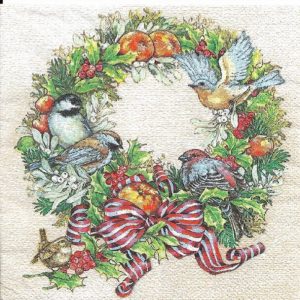 Birds And Fruits In Wreath Decoupage Napkin