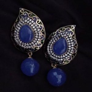 Mango Pattern Earring - Blue With White