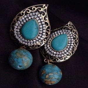 Mango Pattern Earring - Turquoise Blue With White