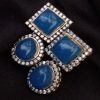 Square Pattern Earring - Blue Pearl With White Stone