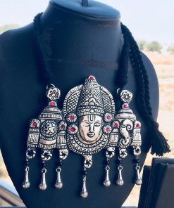 German Silver God Narayana Pendant With Contrast Rope