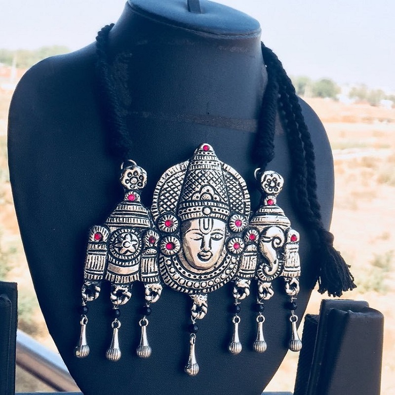 German Silver God Narayana Pendant With Contrast Rope