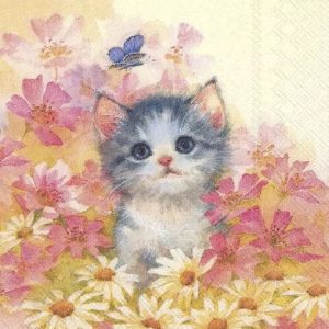 Kitty In Flowers Decoupage Napkin