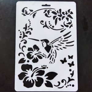 A4 Stencil – Bird With Five Petal Flower
