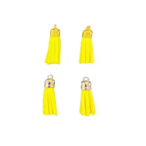 Antique Gold And Silver Faux Leather Tassel - Lemon Yellow