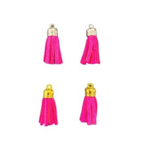 Antique Gold And Silver Faux Leather Tassel - Hot Pink