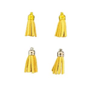 Antique Gold And Silver Faux Leather Tassel - Mustard Yellow