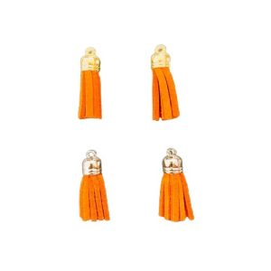 Antique Gold And Silver Faux Leather Tassel - Orange