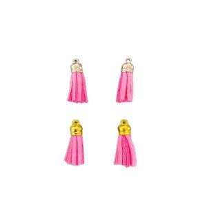 Antique Gold And Silver Faux Leather Tassel - Pink