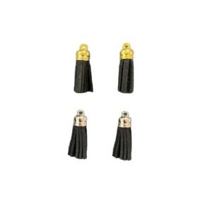 Antique Gold And Silver Faux Leather Tassel - Black