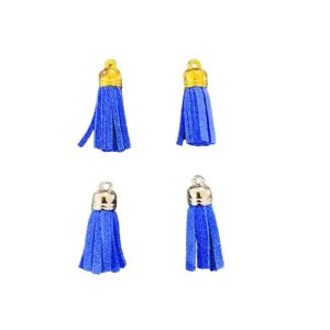 Antique Gold And Silver Faux Leather Tassel - Royal Blue
