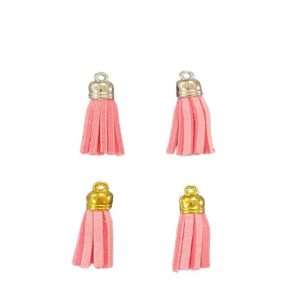 Antique Gold And Silver Faux Leather Tassel - Baby Pink